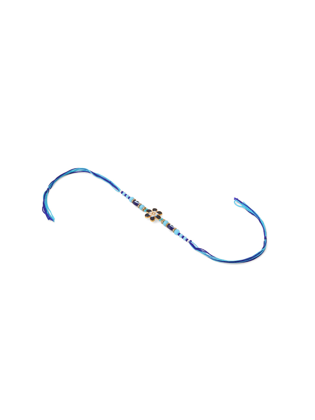 NVR Set of 2 Blue Artificial Beads Evil Eye Bhaiya Bhabhi Rakhi with Roli Chawal Chandan & Mishri