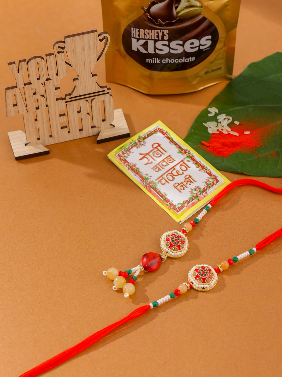 NVR Set of 2 Red Artificial Stones and Beads Bhaiya Bhabhi Rakhi Combo - Distacart