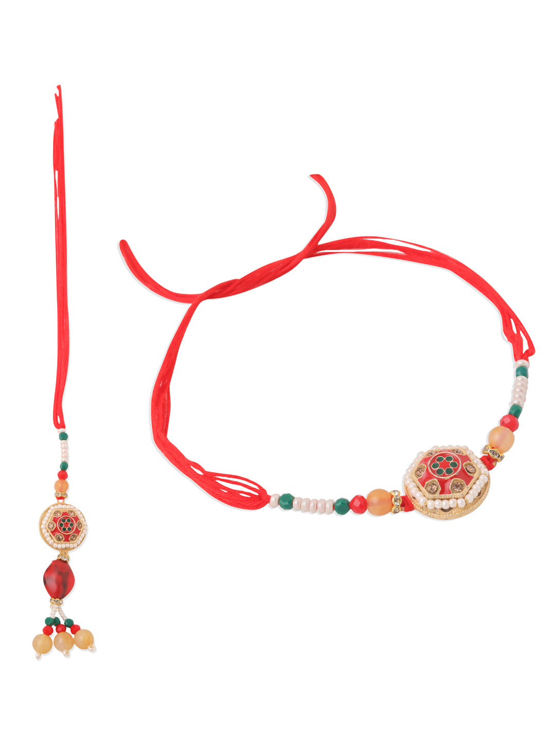 NVR Set of 2 Red Artificial Stones and Beads Bhaiya Bhabhi Rakhi Combo - Distacart