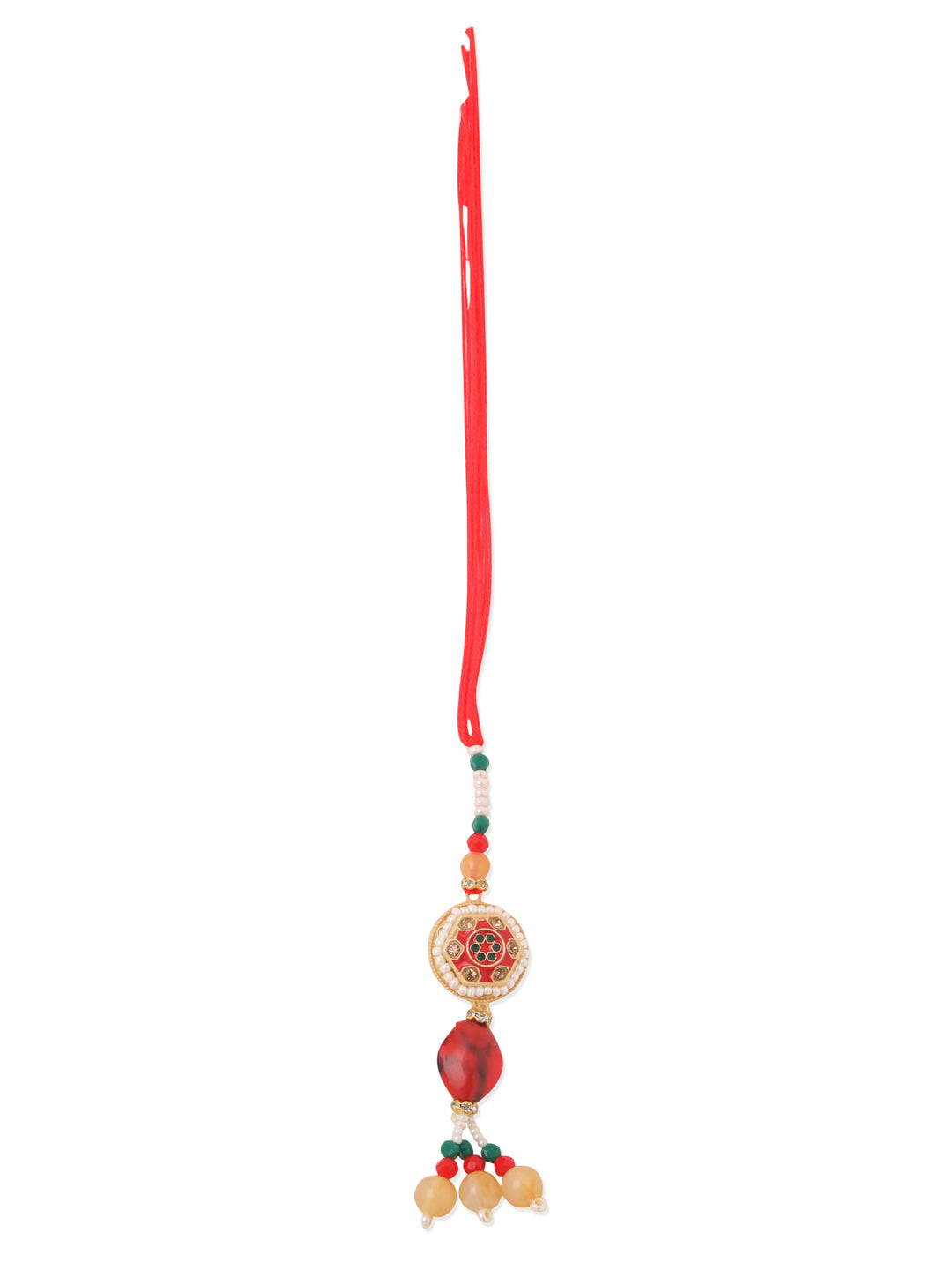 NVR Set of 2 Red Artificial Stones and Beads Bhaiya Bhabhi Rakhi Combo