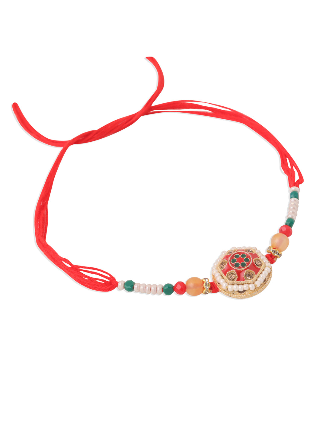 NVR Set of 2 Red Artificial Stones and Beads Bhaiya Bhabhi Rakhi Combo