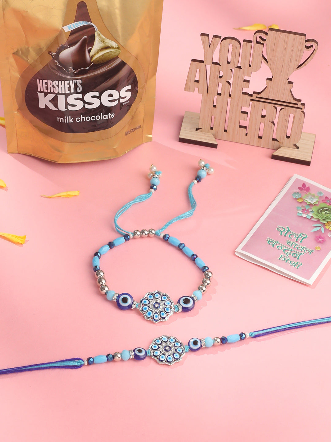 NVR Set of 2 Blue Evil Eye Floral Design Bhaiya Bhabhi Rakhi Combo - Distacart