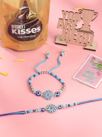 Thumbnail for NVR Set of 2 Blue Evil Eye Floral Design Bhaiya Bhabhi Rakhi Combo