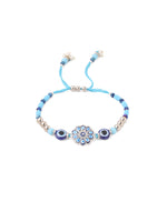 Thumbnail for NVR Set of 2 Blue Evil Eye Floral Design Bhaiya Bhabhi Rakhi with Roli Chawal Chandan & Mishri