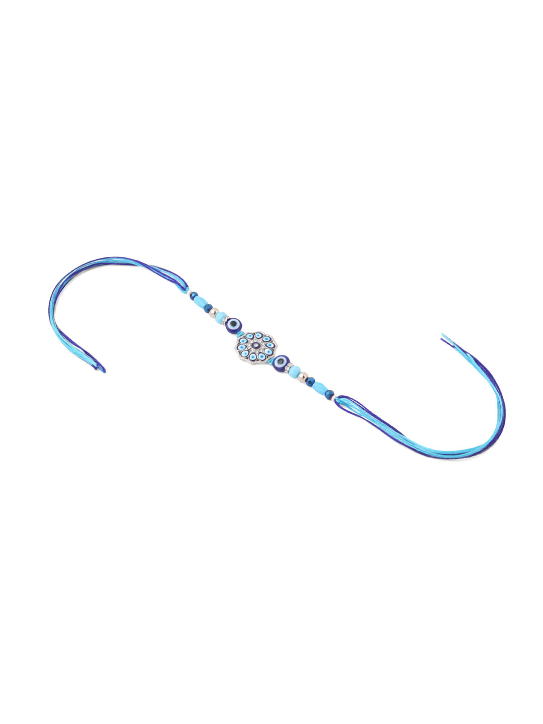 NVR Set of 2 Blue Evil Eye Floral Design Bhaiya Bhabhi Rakhi with Roli Chawal Chandan & Mishri
