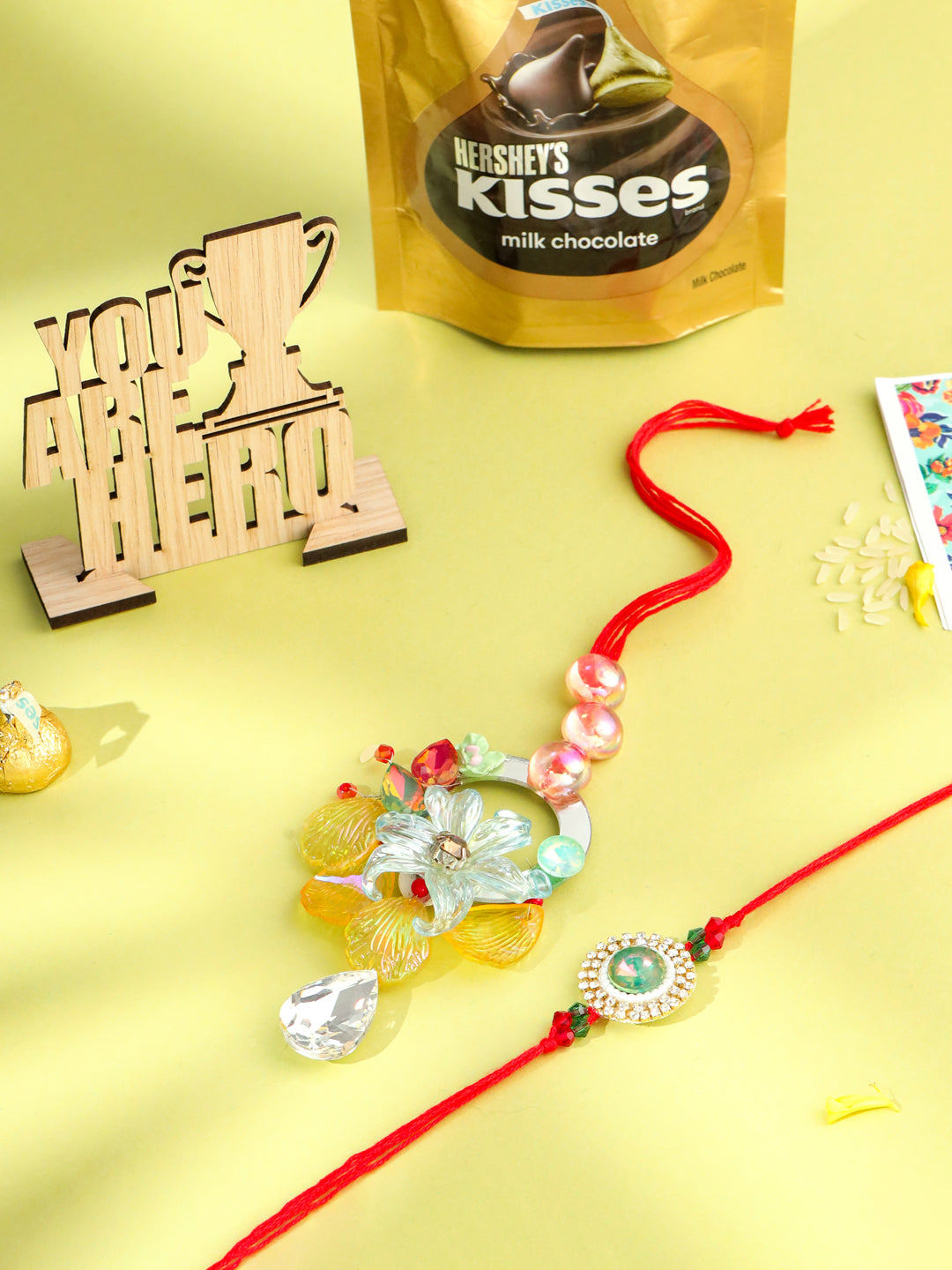 NVR Multicolor Artificial Stones & Beads Set of 2 Bhaiya Bhabhi Rakhi Combo - Distacart