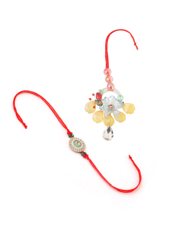 NVR Multicolor Artificial Stones & Beads Set of 2 Bhaiya Bhabhi Rakhi Combo