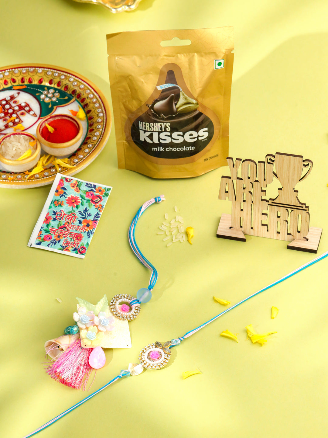 NVR Set of 2 Multicolor Artificial Stones & Beads Floral Design Bhaiya Bhabhi Rakhi Combo - Distacart