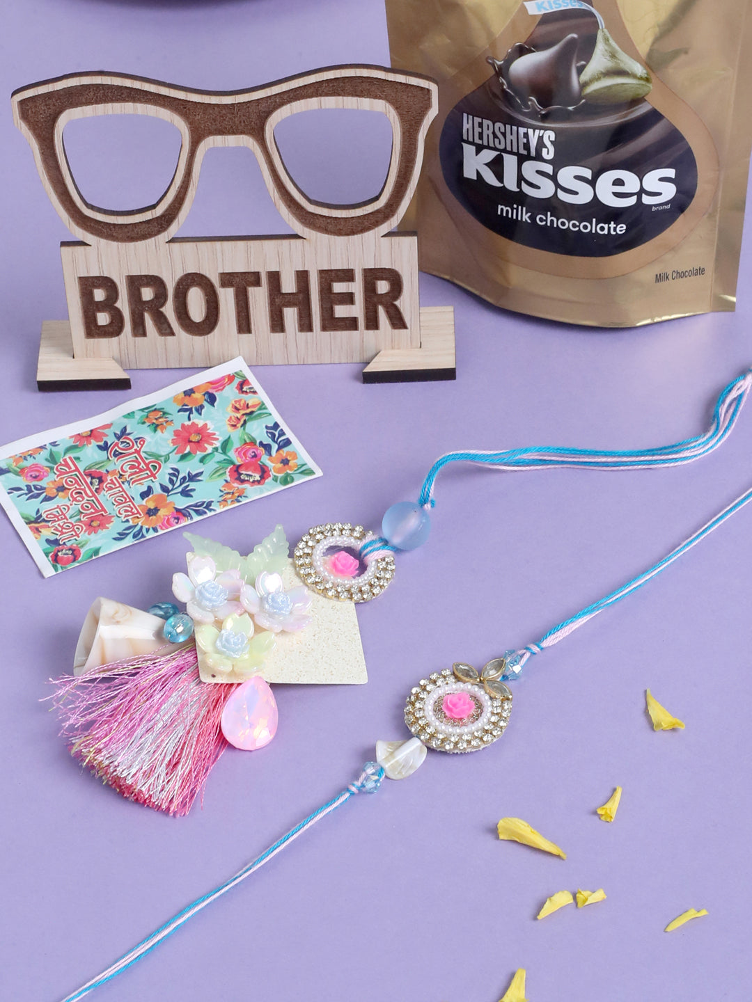 NVR Set of 2 Multicolor Artificial Stones & Beads Floral Design Bhaiya Bhabhi Rakhi Combo - Distacart