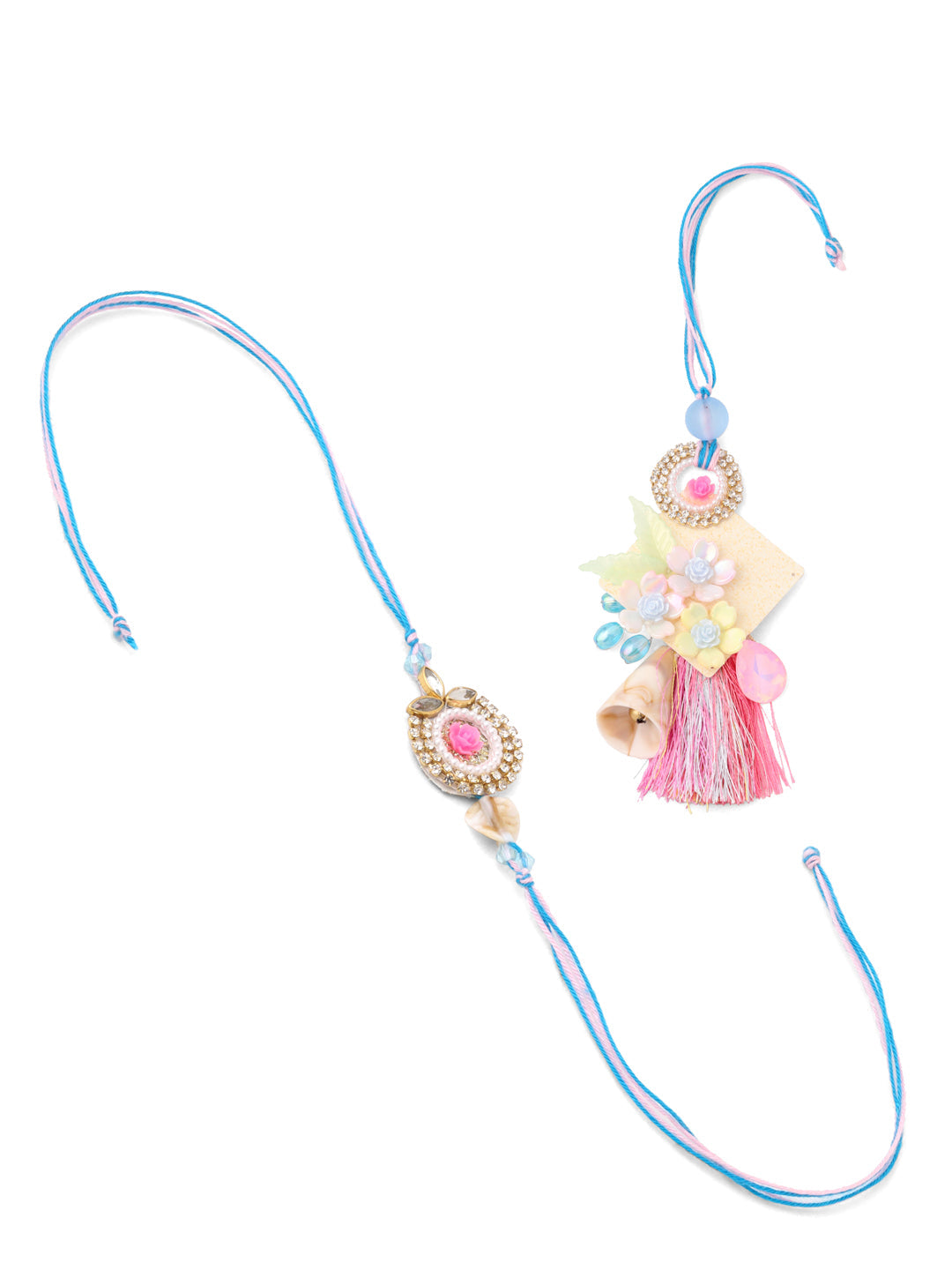 NVR Set of 2 Multicolor Artificial Stones & Beads Floral Design Bhaiya Bhabhi Rakhi Combo - Distacart