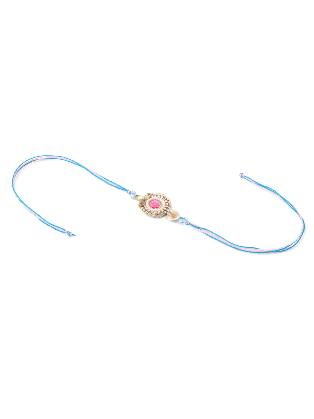 NVR Set of 2 Multicolor Artificial Stones & Beads Floral Design Bhaiya Bhabhi Rakhi with Roli Chawal Chandan & Mishri