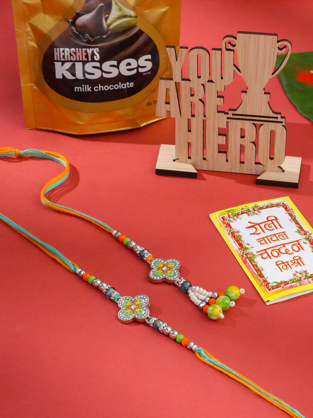 NVR Set of 2 Multicolor Artificial Stones & Beads Floral Bhaiya Bhabhi Rakhi Combo - Distacart