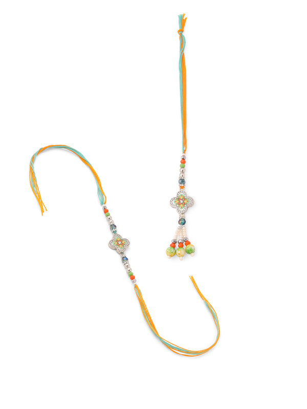 NVR Set of 2 Multicolor Artificial Stones & Beads Floral Bhaiya Bhabhi Rakhi Combo - Distacart
