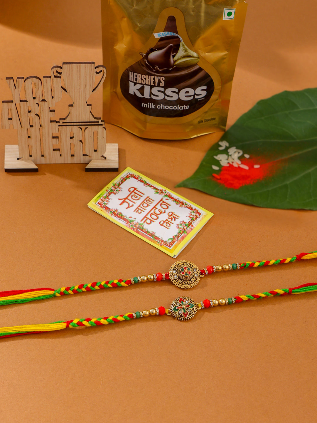 NVR Men Set of 2 Multicolor Floral Design Artificial Stones Thread Rakhi Combo - Distacart