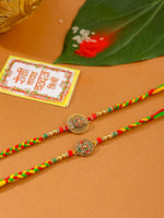 Thumbnail for NVR Men Set of 2 Multicolor Floral Design Artificial Stones Thread Rakhi with Roli Chawal Chandan & Mishri - Distacart