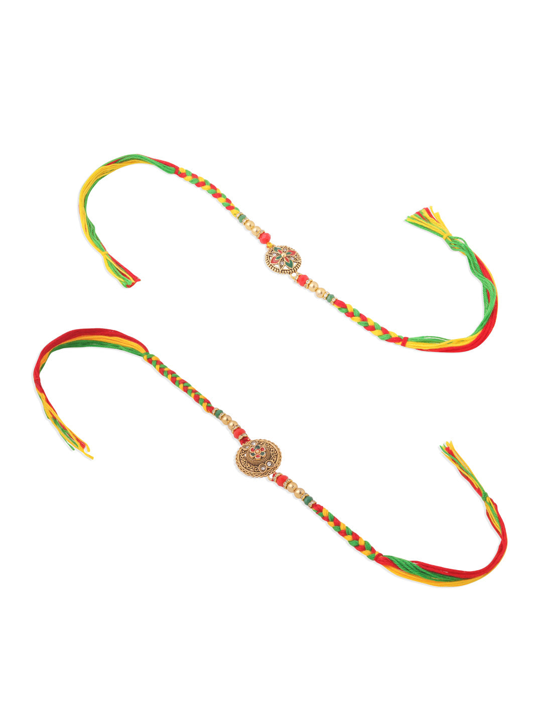 NVR Men Set of 2 Multicolor Floral Design Artificial Stones Thread Rakhi with Roli Chawal Chandan & Mishri - Distacart
