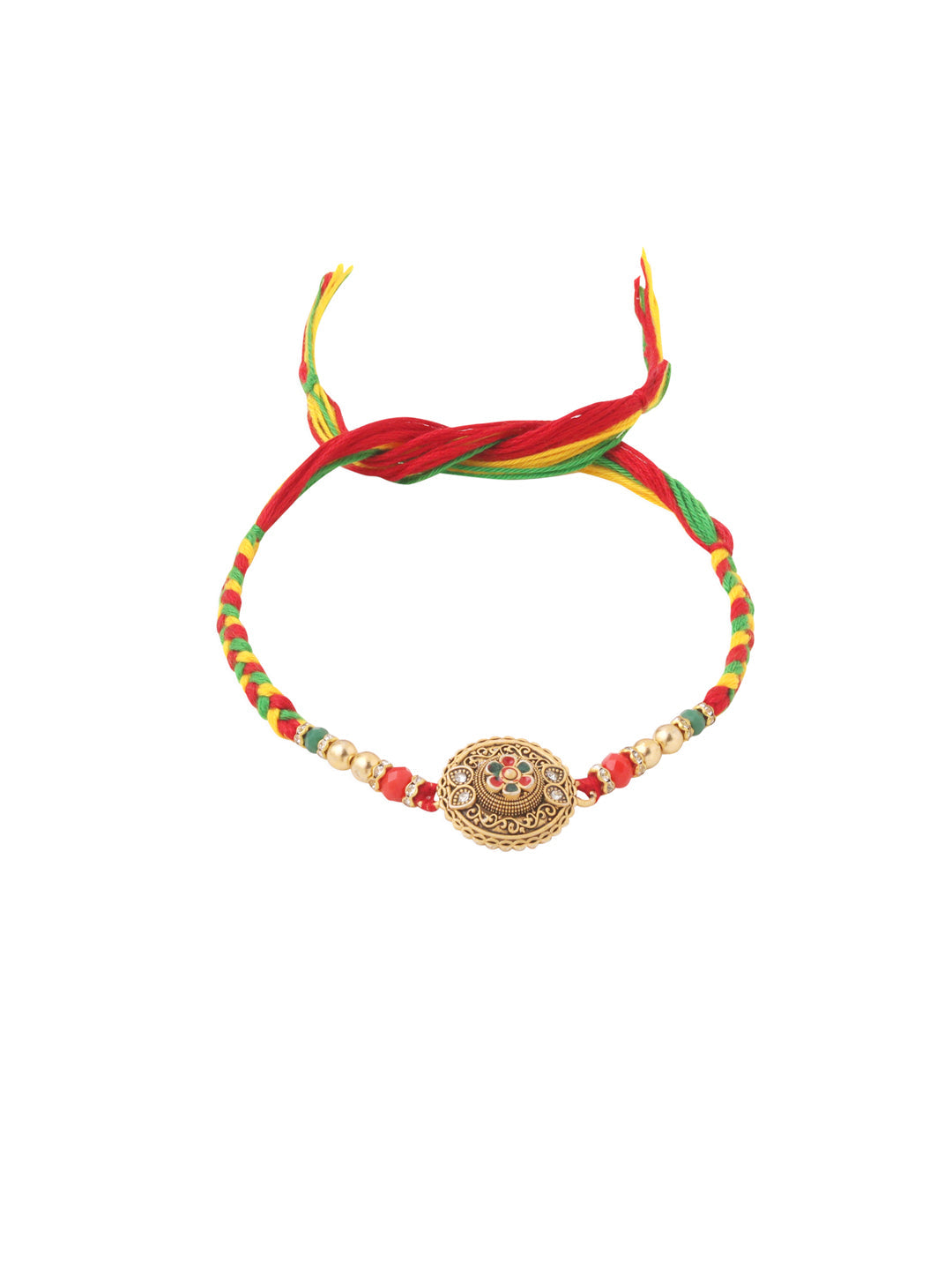 NVR Men Set of 2 Multicolor Floral Design Artificial Stones Thread Rakhi with Roli Chawal Chandan & Mishri - Distacart