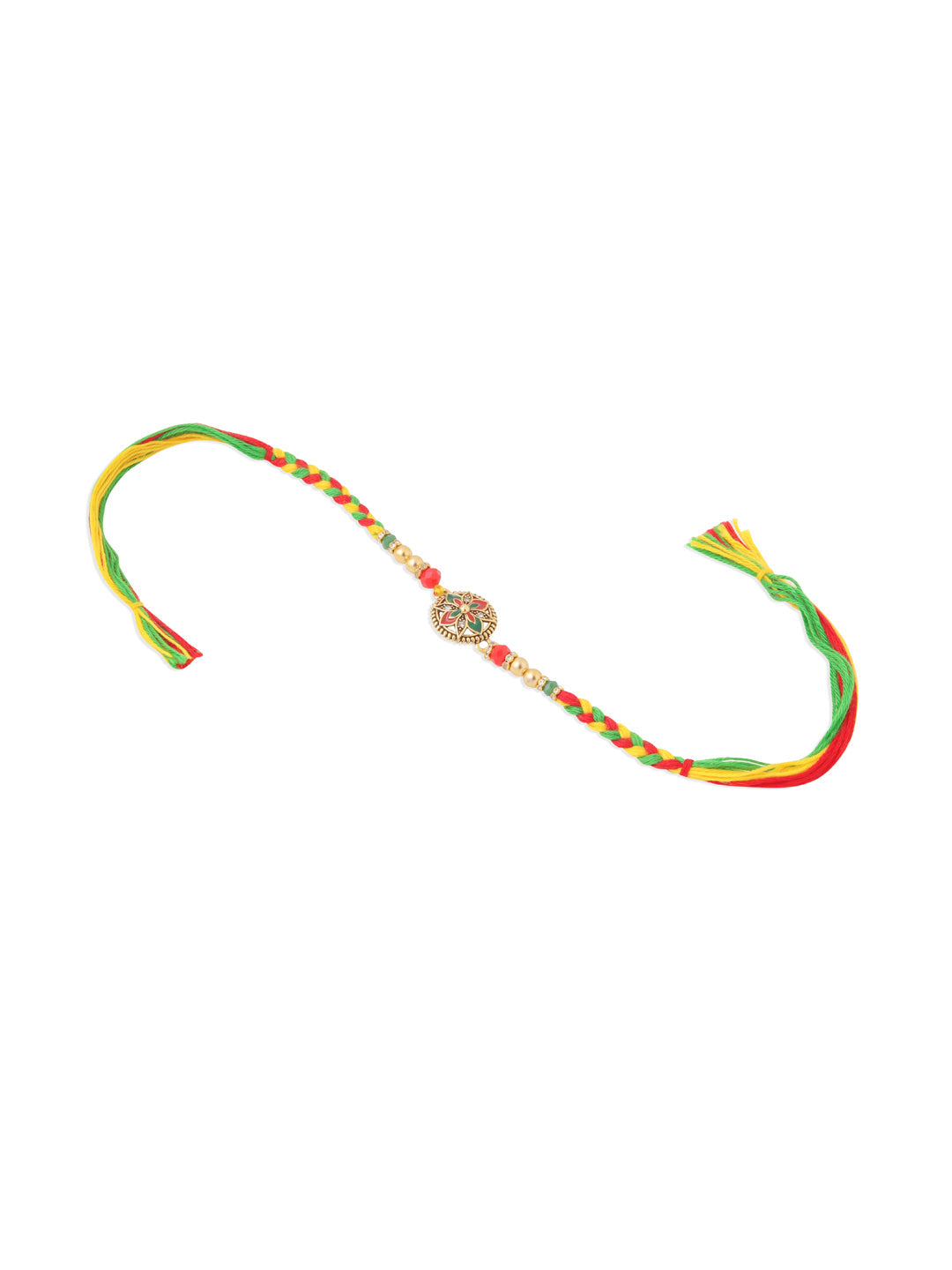 NVR Men Set of 2 Multicolor Floral Design Artificial Stones Thread Rakhi with Roli Chawal Chandan & Mishri - Distacart