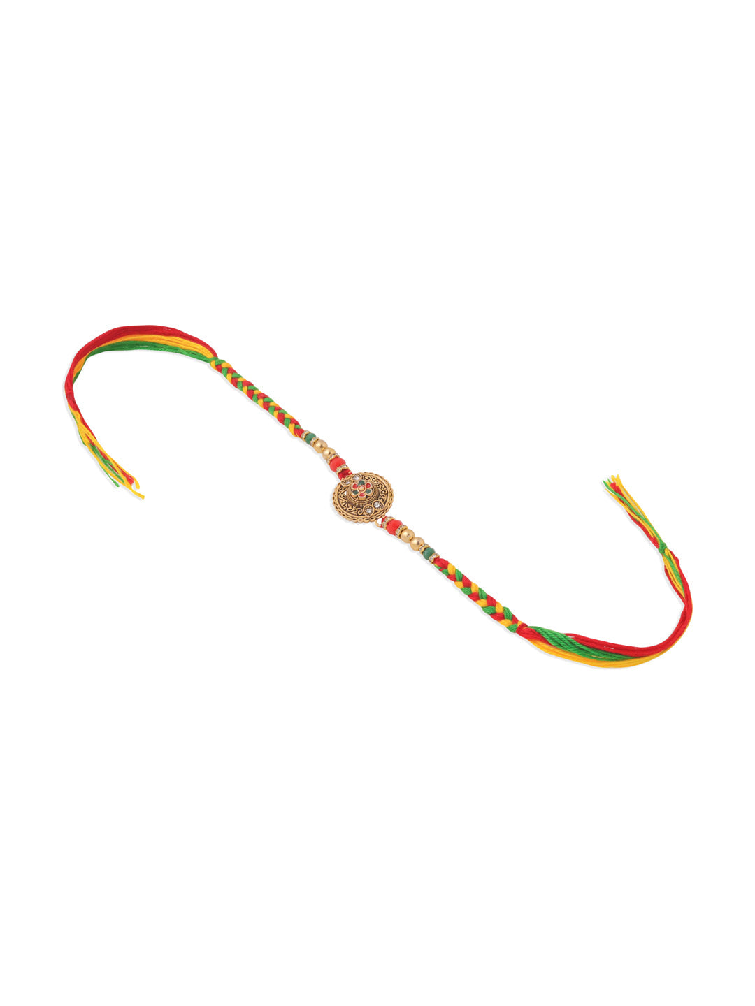 NVR Men Set of 2 Multicolor Floral Design Artificial Stones Thread Rakhi with Roli Chawal Chandan & Mishri - Distacart