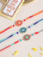 Thumbnail for NVR Men Set of 3 Floral Design Multicolor Artificial Beads Thread Rakhi with Roli Chawal Chandan & Mishri - Distacart