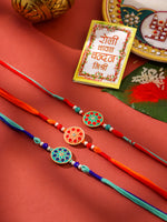 Thumbnail for NVR Men Set of 3 Floral Design Multicolor Artificial Beads Thread Rakhi with Roli Chawal Chandan & Mishri - Distacart