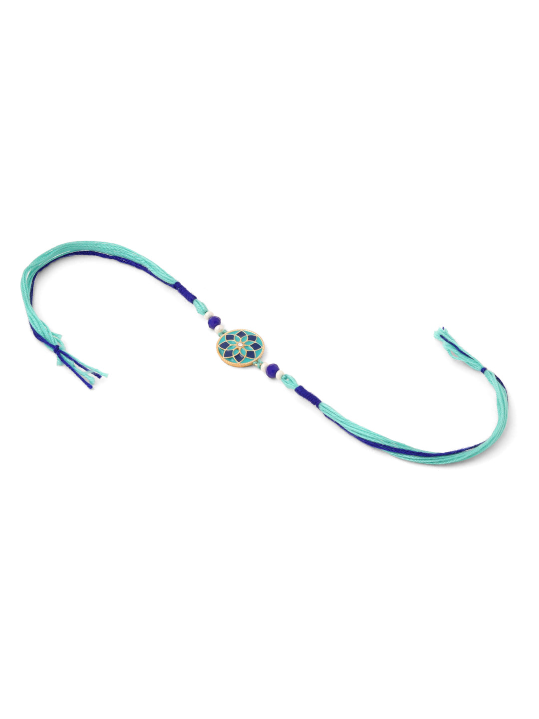 NVR Men Set of 3 Floral Design Multicolor Artificial Beads Thread Rakhi with Roli Chawal Chandan & Mishri - Distacart