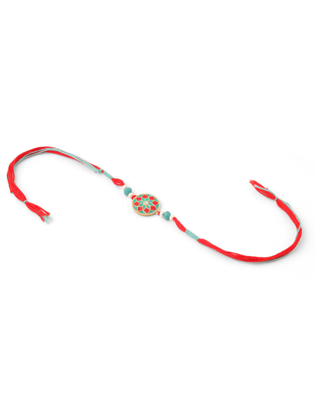 NVR Men Set of 3 Floral Design Multicolor Artificial Beads Thread Rakhi with Roli Chawal Chandan & Mishri - Distacart