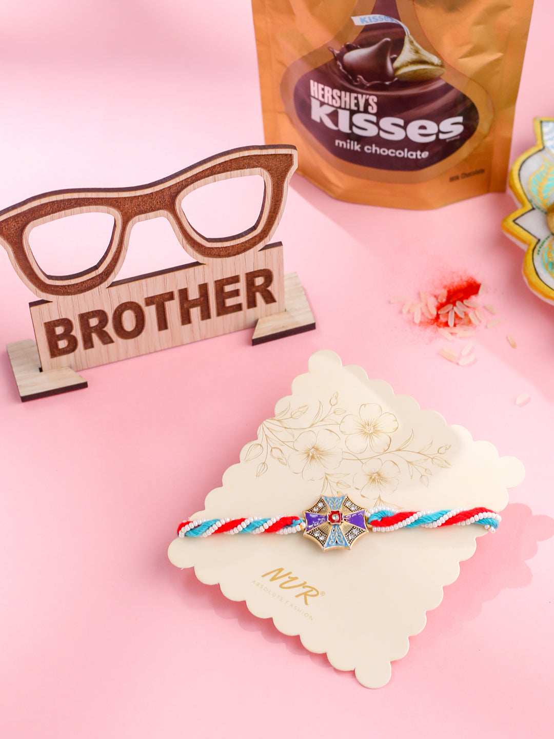 NVR Men Floral Design Multicolor Artificial Stones & Pearls Thread Rakhi Combo - Distacart