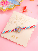 Thumbnail for NVR Men Floral Design Multicolor Artificial Stones & Pearls Thread Rakhi with Roli Chawal Chandan & Mishri - Distacart