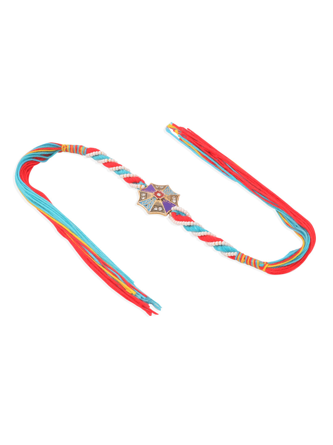 NVR Men Floral Design Multicolor Artificial Stones & Pearls Thread Rakhi with Roli Chawal Chandan & Mishri - Distacart