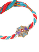 Thumbnail for NVR Men Floral Design Multicolor Artificial Stones & Pearls Thread Rakhi with Roli Chawal Chandan & Mishri - Distacart