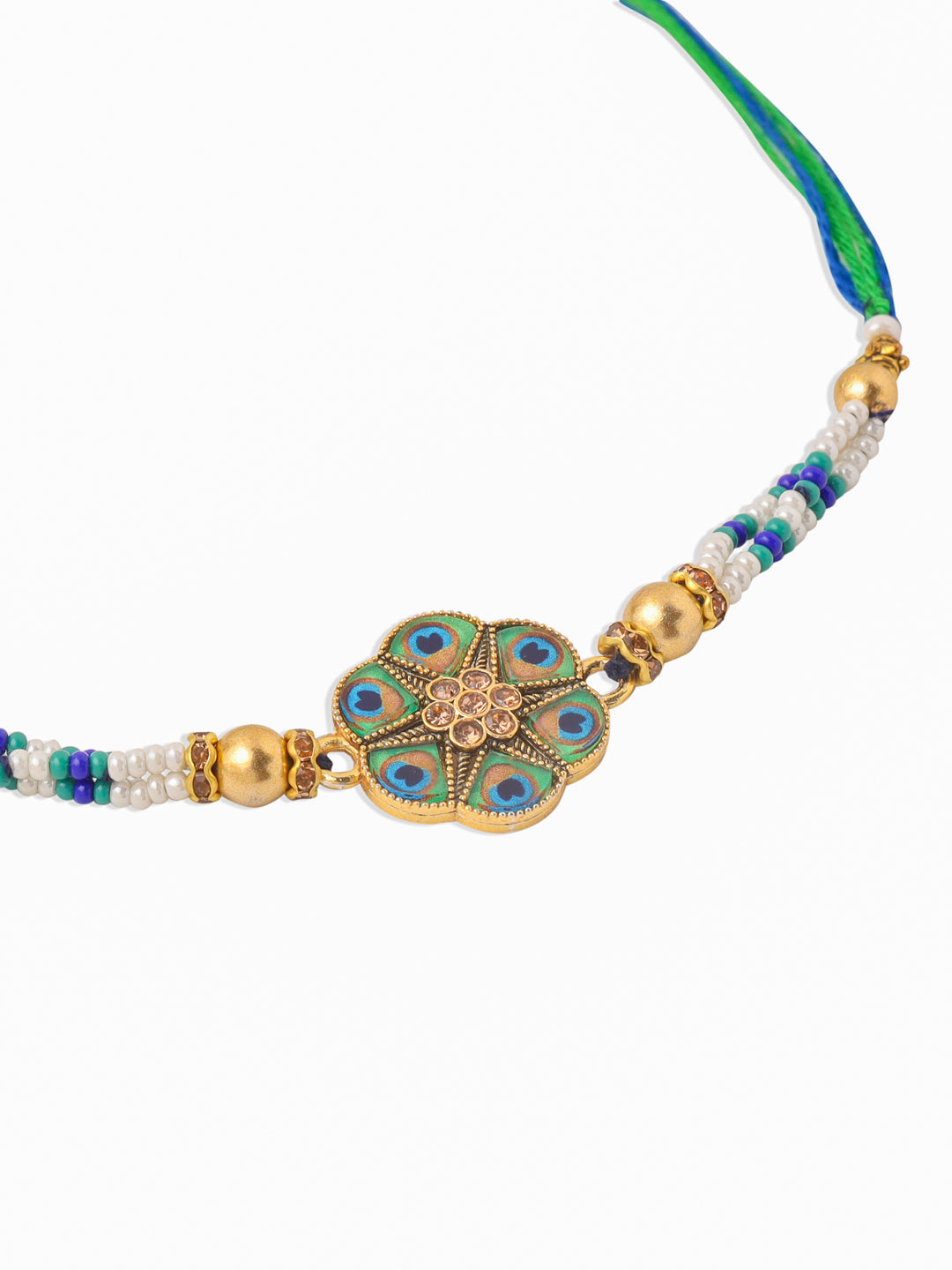 NVR Men Peacock Design Multicolor Artificial Stones & Pearls Thread Rakhi Combo