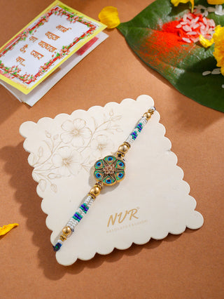 NVR Men Peacock Design Multicolor Artificial Stones & Pearls Thread Rakhi with Roli Chawal Chandan & Mishri - Distacart