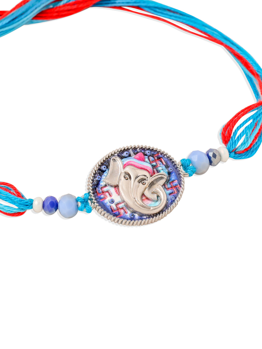 NVR Men Red & Blue Ganesh Ji Thread Rakhi, Combo for Rakshabandhan