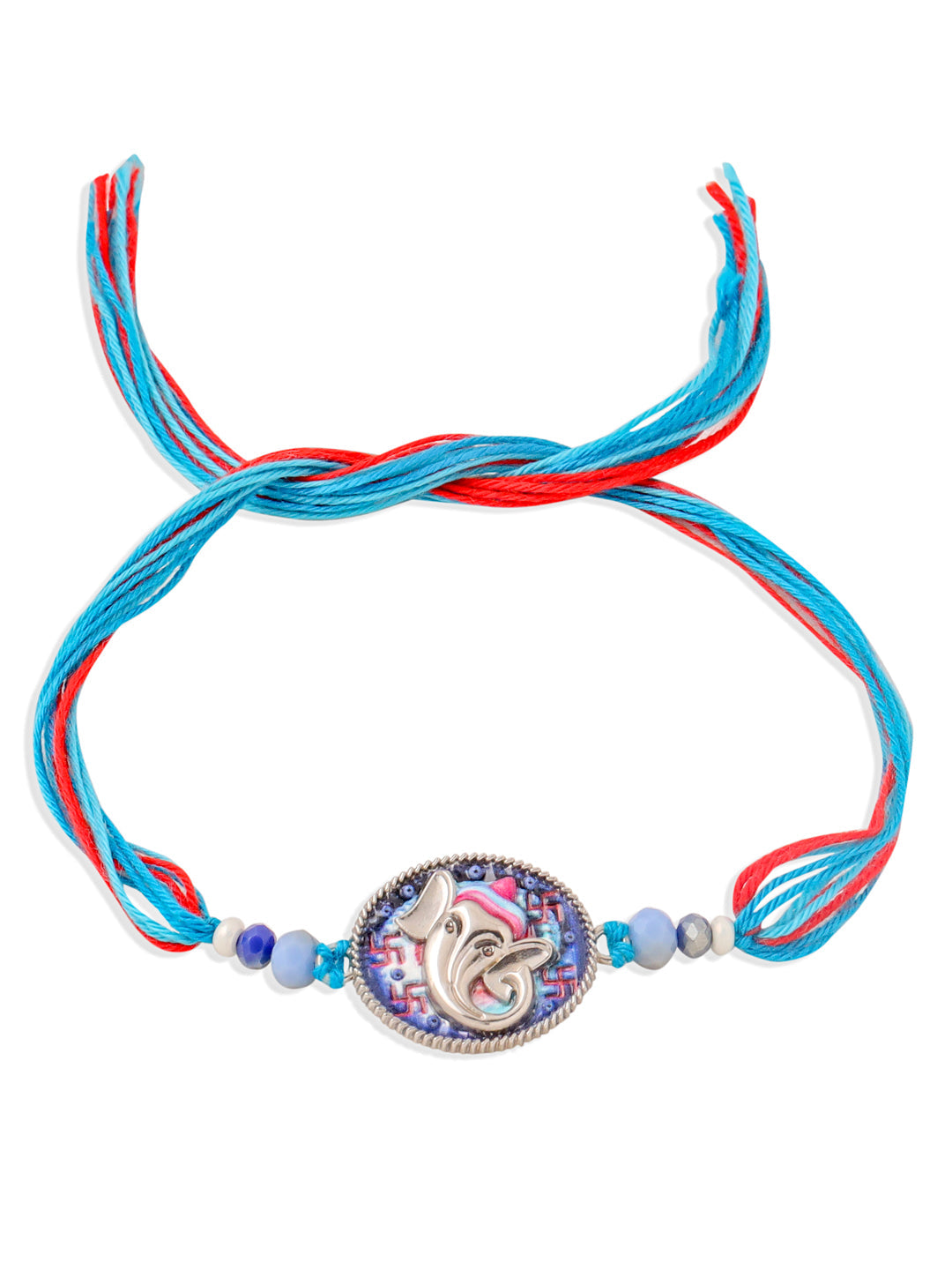 NVR Men Red & Blue Ganesh Ji Thread Rakhi with Roli Chawal Chandan & Mishri