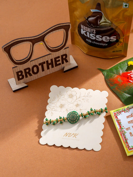 NVR Men Green Artificial Beads Round Shape Thread Rakhi, Combo for Rakshabandhan