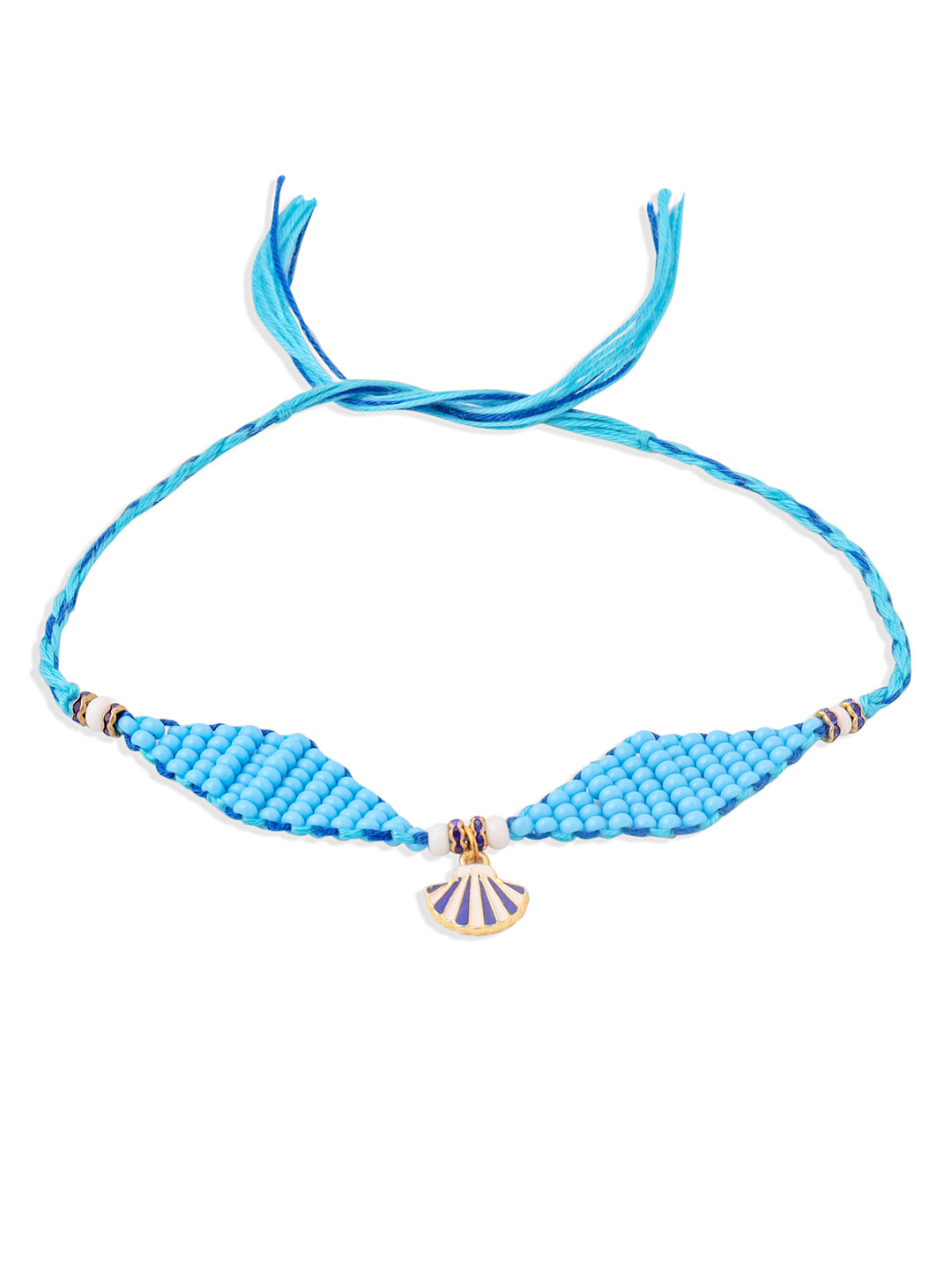 NVR Men Blue Pearls Unique Design Thread Rakhi with Roli Chawal Chandan & Mishri