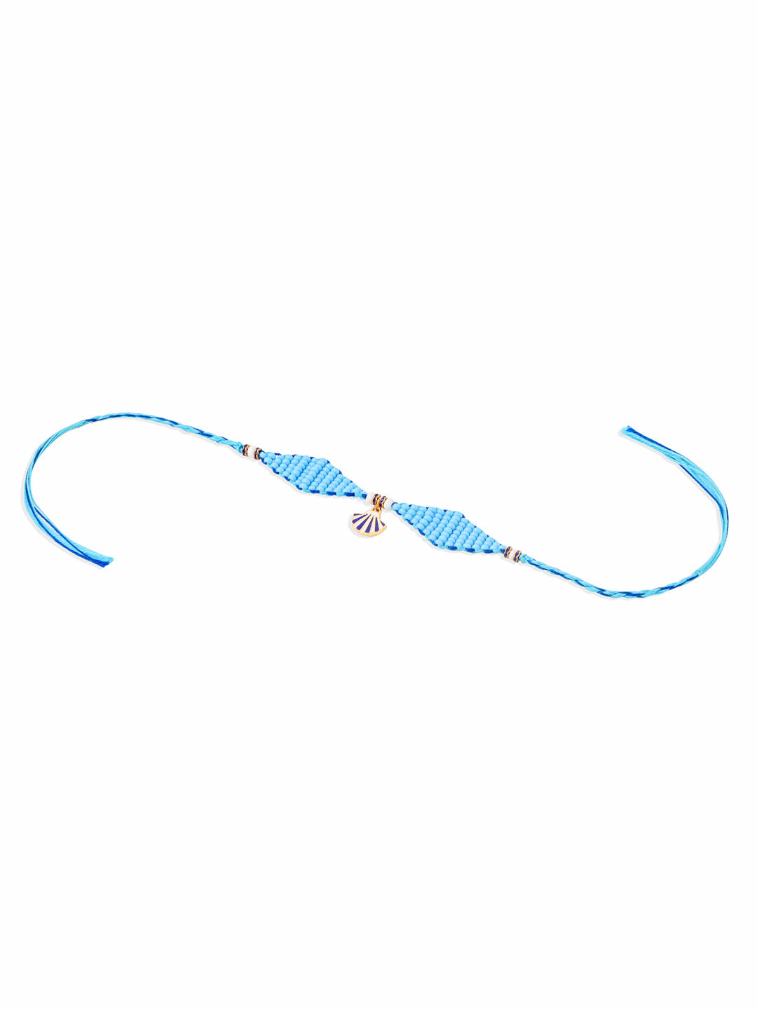 NVR Men Blue Pearls Unique Design Thread Rakhi with Roli Chawal Chandan & Mishri