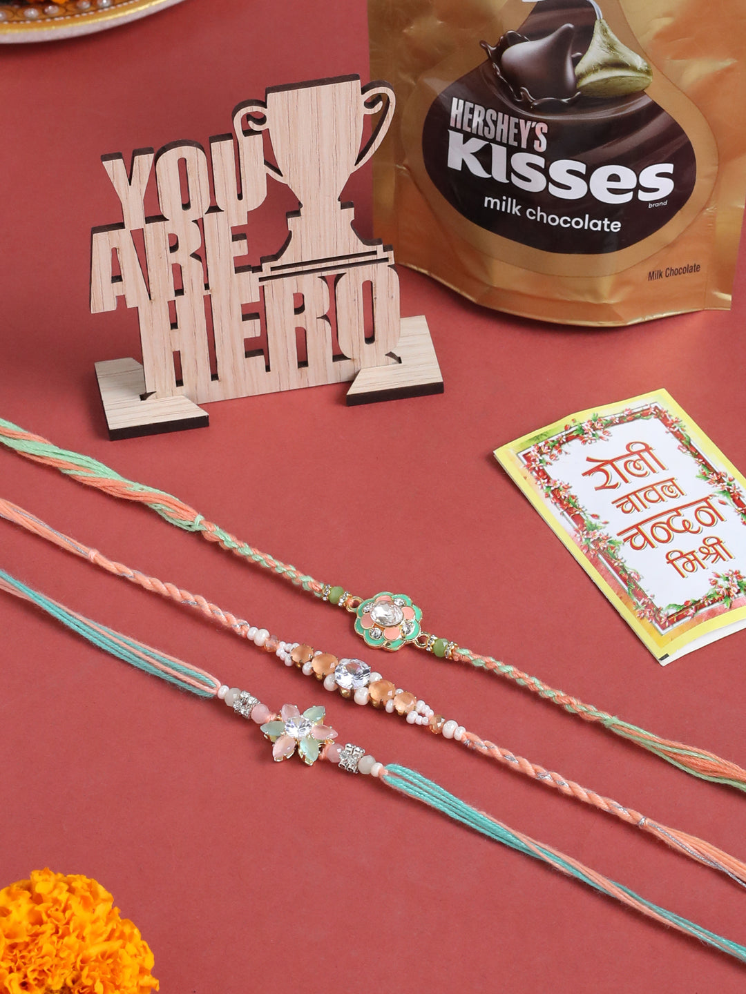 NVR Men Set of 3 Floral Design Multicolor Artificial Stones & Pearls Thread Rakhi Combo - Distacart