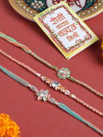 Thumbnail for NVR Men Set of 3 Floral Design Multicolor Artificial Stones & Pearls Thread Rakhi with Roli Chawal Chandan & Mishri - Distacart