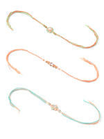 Thumbnail for NVR Men Set of 3 Floral Design Multicolor Artificial Stones & Pearls Thread Rakhi with Roli Chawal Chandan & Mishri - Distacart