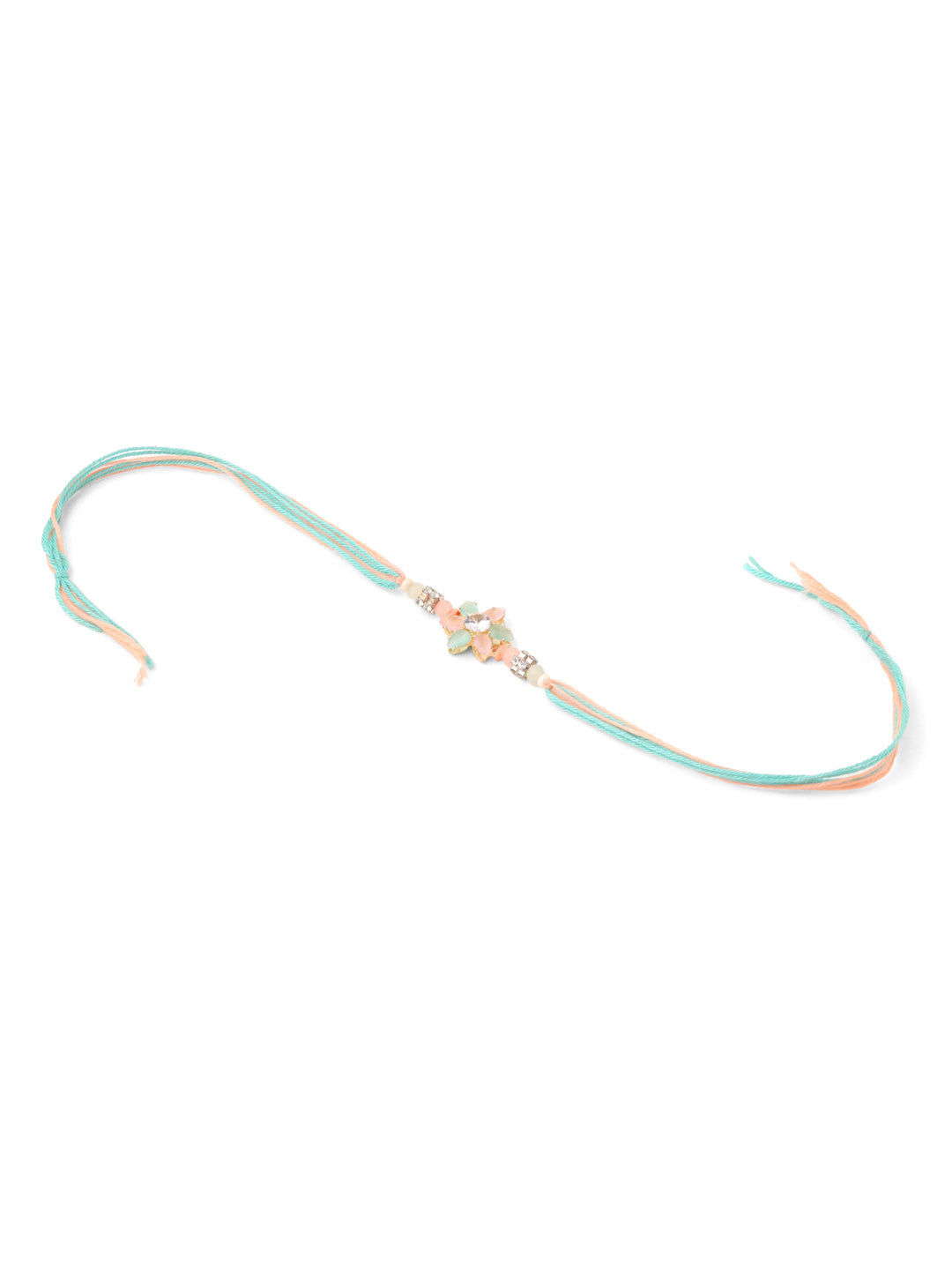 NVR Men Set of 3 Floral Design Multicolor Artificial Stones & Pearls Thread Rakhi with Roli Chawal Chandan & Mishri - Distacart