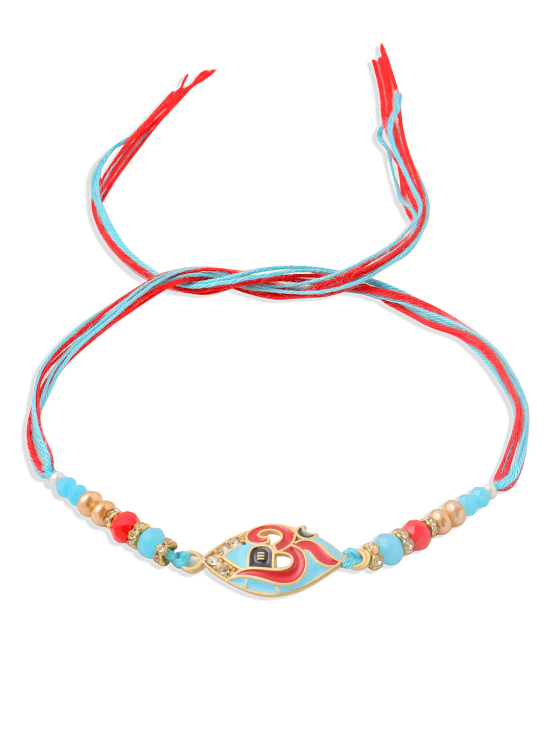 NVR Men Red & Blue Artificial Stones and Beads Om Thread Rakhi Combo - Distacart