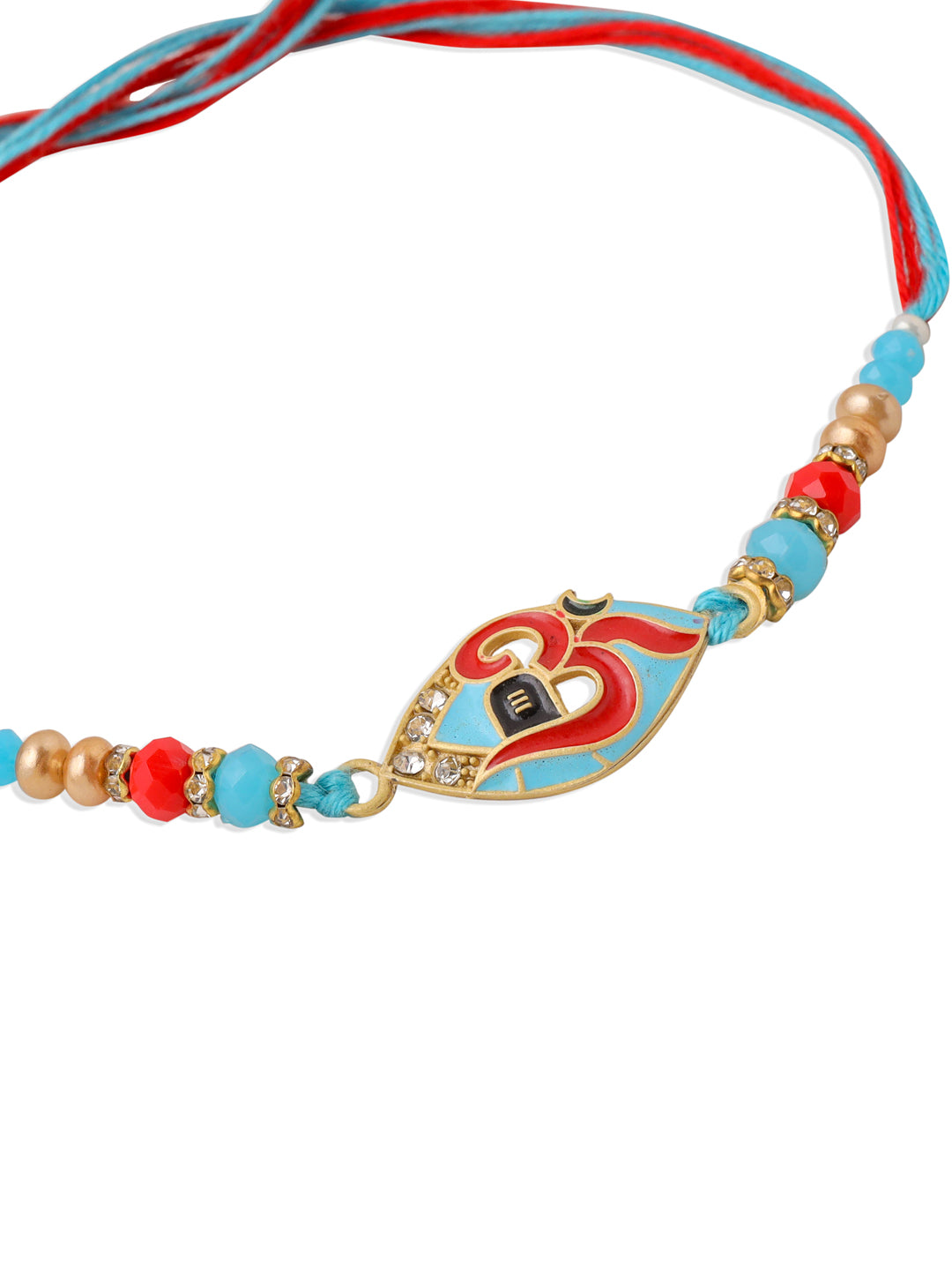 NVR Men Red & Blue Artificial Stones and Beads Om Thread Rakhi Combo
