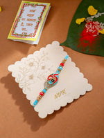 Thumbnail for NVR Men Red & Blue Artificial Stones and Beads Om Thread Rakhi with Roli Chawal Chandan & Mishri