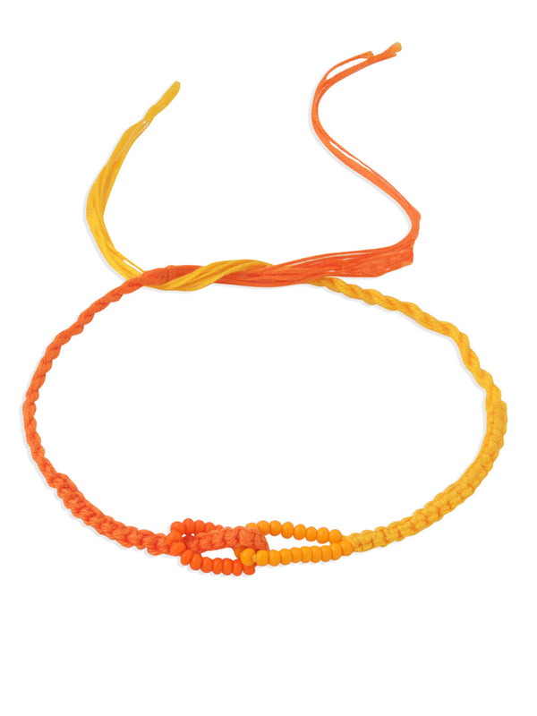 NVR Men's Multicolor Pearls Thread Rakhi with Roli Chawal Chandan & Mishri