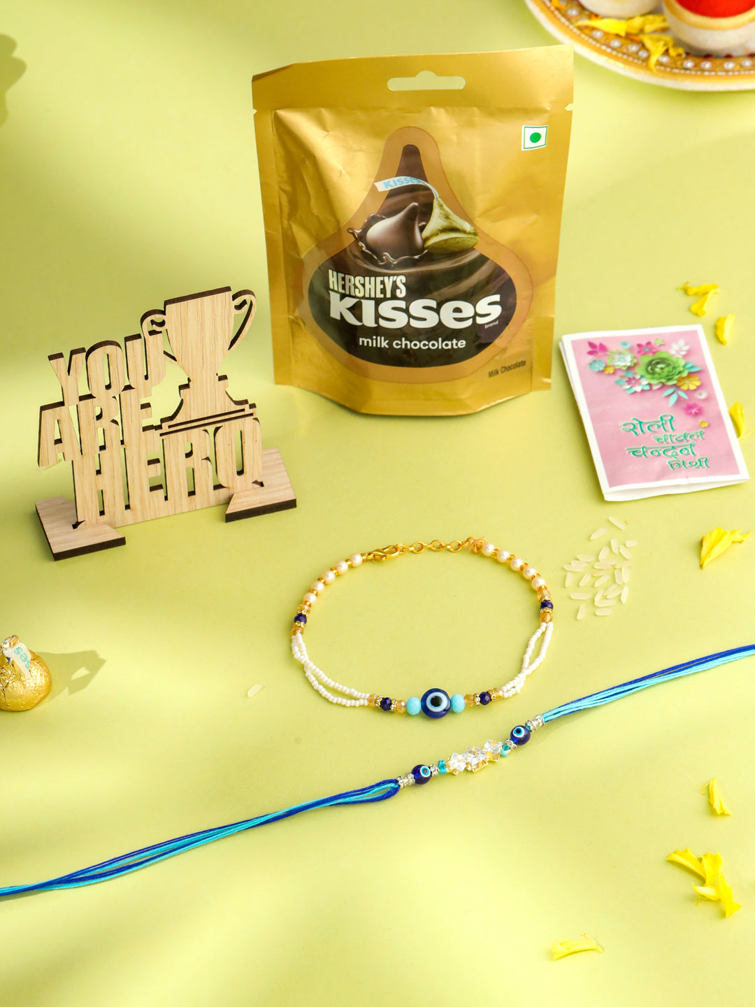 NVR Set of 2 Blue Evil Eye Artificial Stones & Beads Bhaiya Bhabhi Rakhi Combo - Distacart