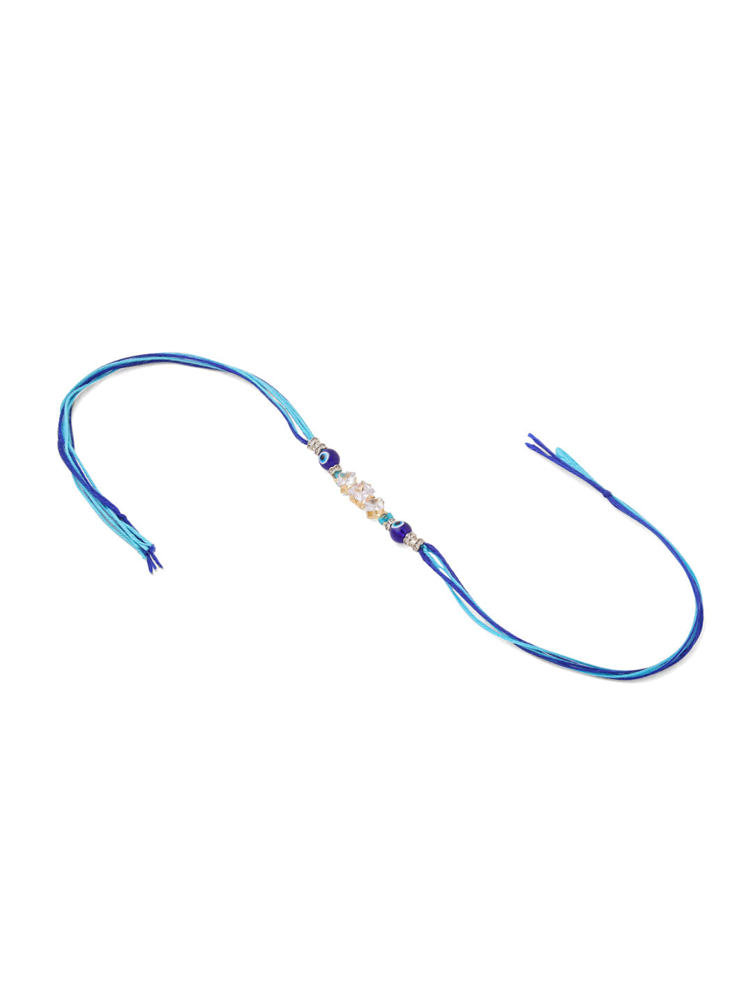 NVR Set of 2 Blue Evil Eye Artificial Stones & Beads Bhaiya Bhabhi Rakhi Combo
