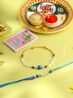 Thumbnail for NVR Set of 2 Blue Evil Eye Artificial Stones & Beads Bhaiya Bhabhi Rakhi with Roli Chawal Chandan & Mishri