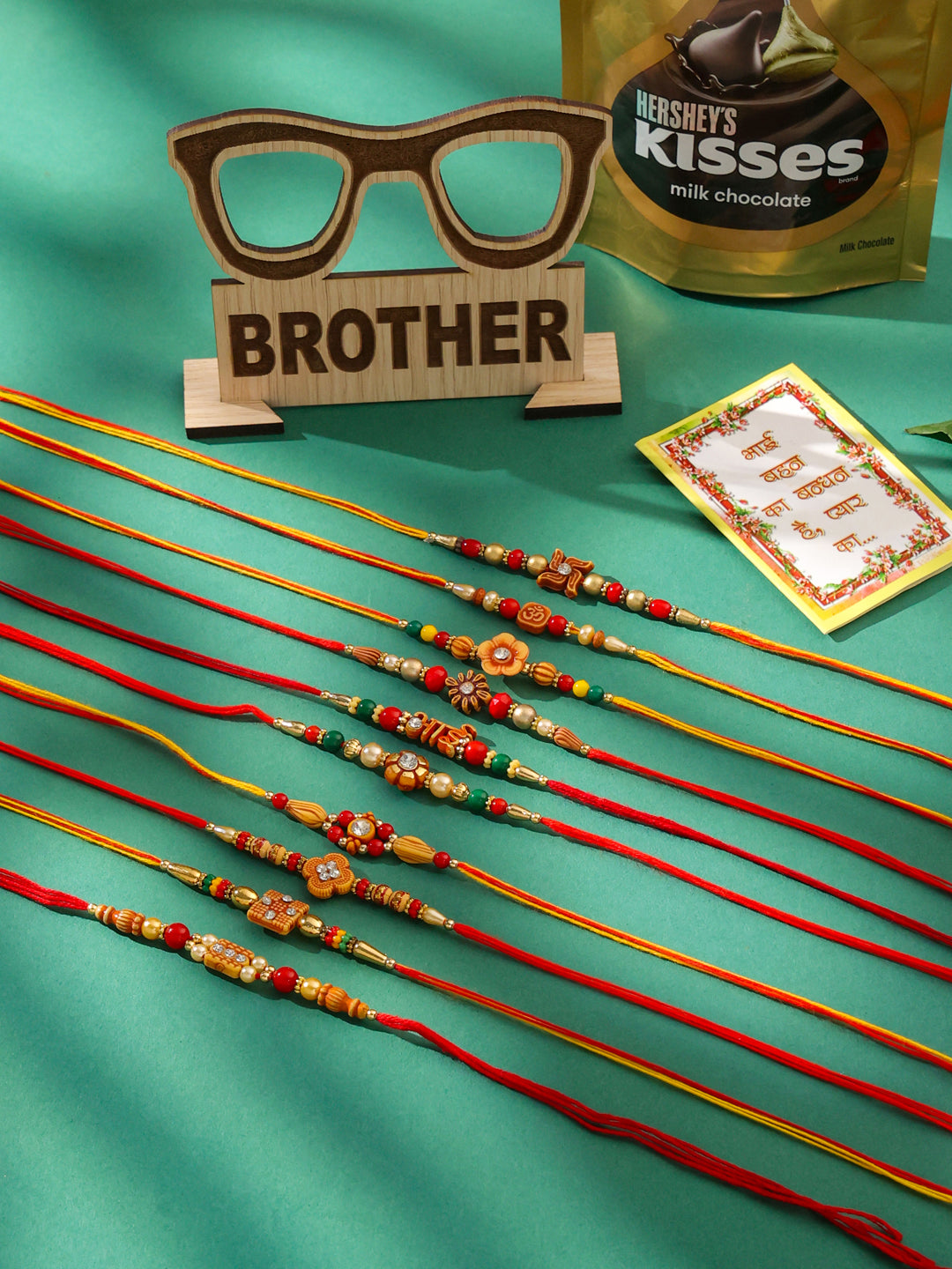 NVR Men Set of 10 Floral Design Red Artificial Stones and Beads Thread Rakhi Combo - Distacart